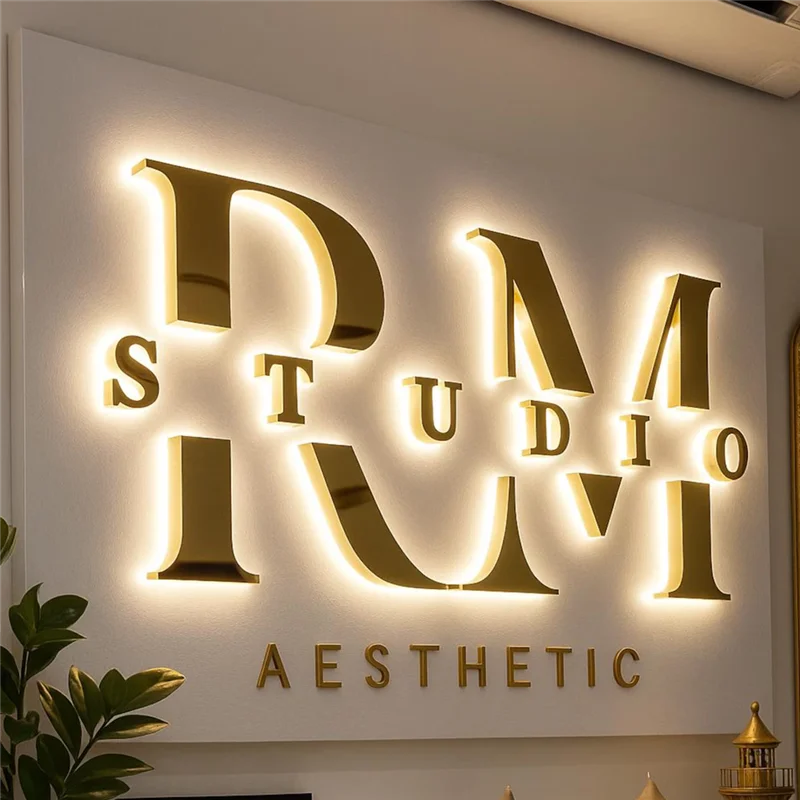 Custom 3D Stainless Steel LED Business Sign Illuminated Metal Logo & Letters Outdoor Office Store Wall Decor Luminous Signage