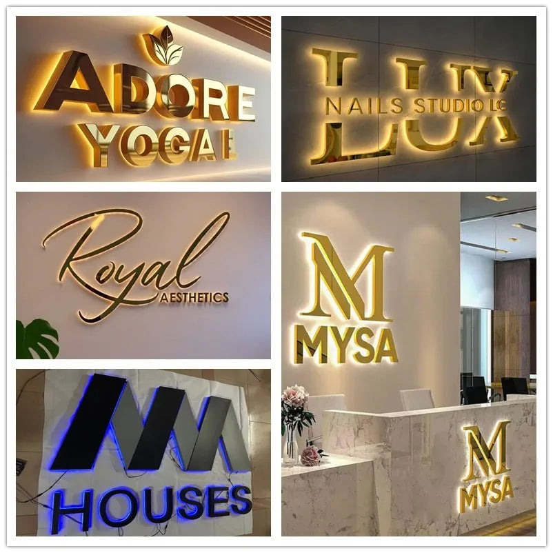 Custom 3D Stainless Steel LED Business Sign Illuminated Metal Logo & Letters Outdoor Office Store Wall Decor Luminous Signage