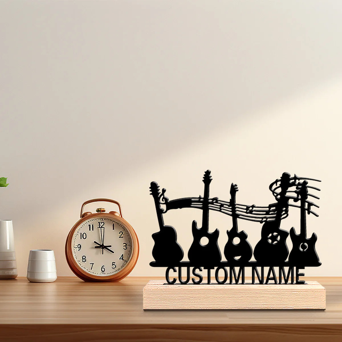 1pc Fashion Personalized Custom Guitar Metal Statues Metal Art With Wooden Base Suitable For Musicians, Valentine Is Day, Rock D