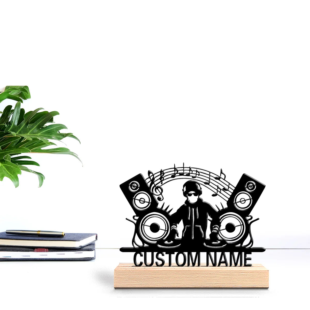 1pc Romantic Personalized Custom DJing Musical Instruments Metal Statues Metal Art With Wooden Base Perfect For Musicians, Valen