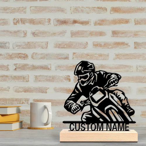 1pc Fashion Personalized Custom Motorcycle Rider Metal Statues Metal Art with Wooden Base with a Male Theme, Desktop Decoration,