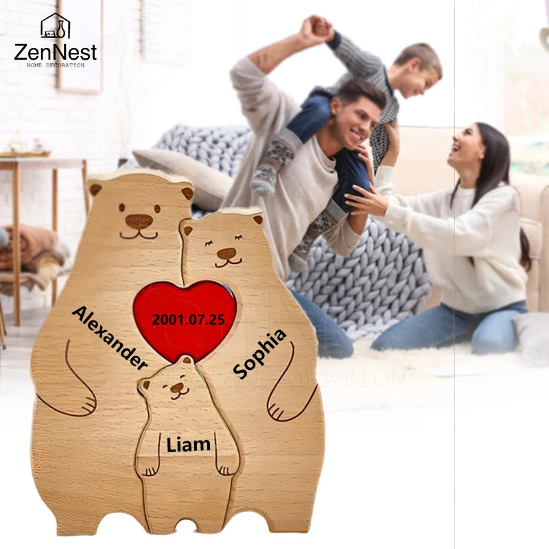 Bear Home Wooden Puzzle Personalized Custom Decor Heart Warmer Birthday Gift Art Puzzle Name Home Decor Thanksgiving Gift